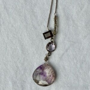 Elegant Purple and Sterling Silver Gemstone Pendant Necklace 11”